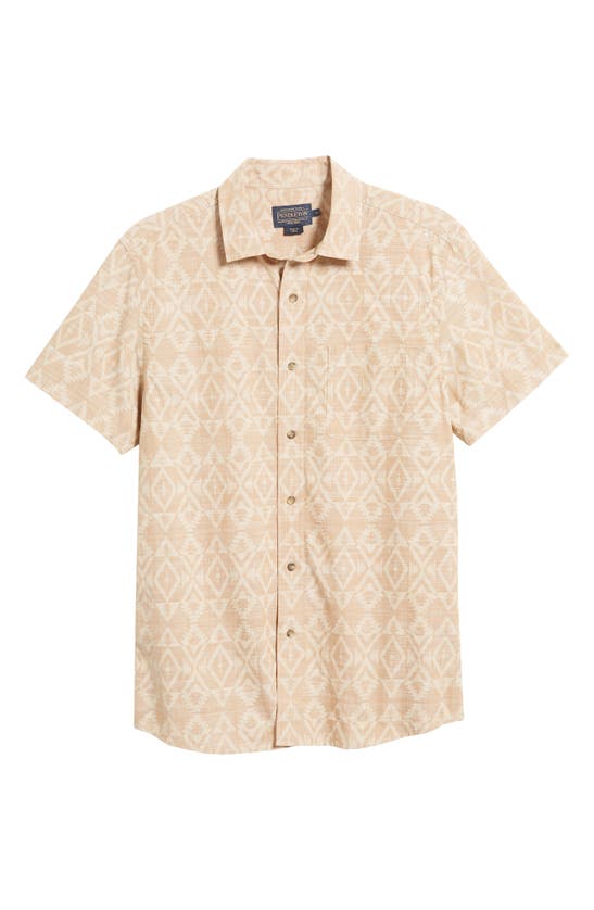 Shop Pendleton Linen Blend Short Sleeve Button-up Shirt In Medallion Khaki