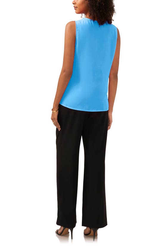 Shop Vince Camuto Ruffle Neck Sleeveless Georgette Blouse In Ibiza Blue