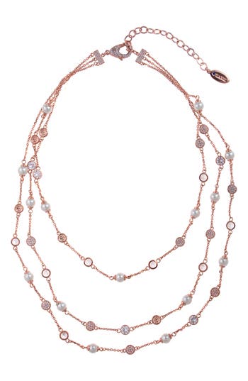 Shop Zaxie By Stefanie Taylor Imitation Pearl Layered Necklace In Rose Gold