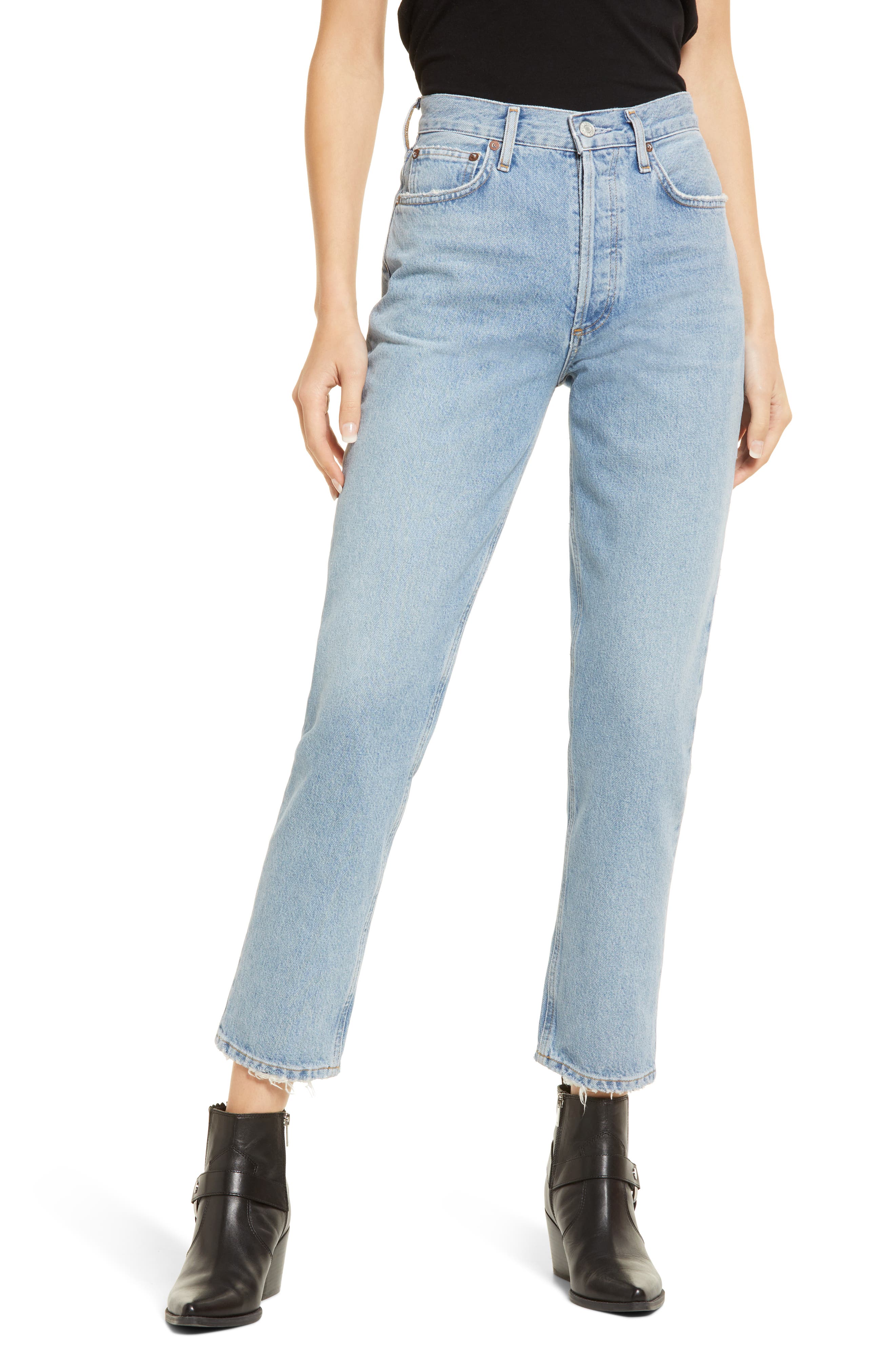 Agolde Cotton Fen High Rise Relaxed Taper in Blue Womens Clothing Jeans Capri and cropped jeans 