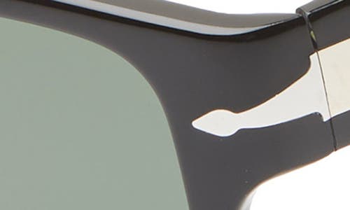 Persol Men's Temple Plaqué Rectangle Sunglasses In Black/black Solid
