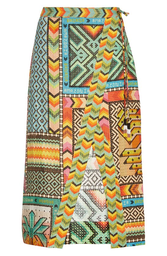 Farm Rio Mix Scarf Print Linen Wrap Skirt In Multi