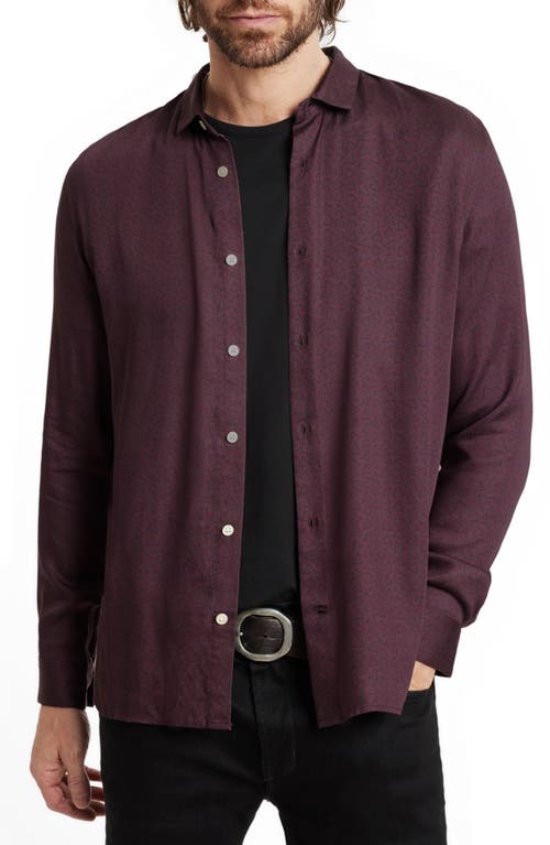 John Varvatos Ross Floral Satin Button-Up Shirt Dark Plum at Nordstrom,