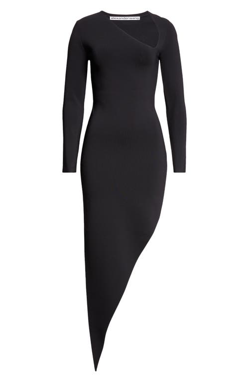 Shop Alexander Wang Asymmetric Long Sleeve Body-con Dress In 001 Black