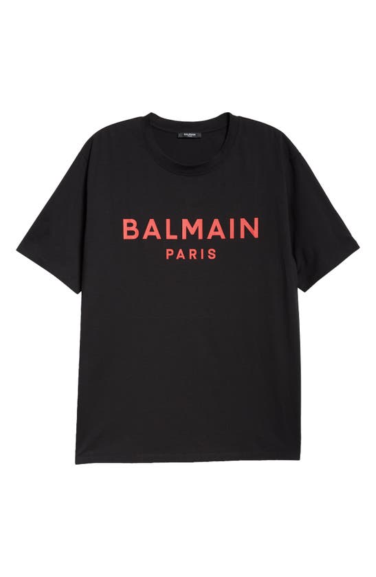 Balmain Logo Organic Cotton Graphic T-shirt In Eik Black/ Red