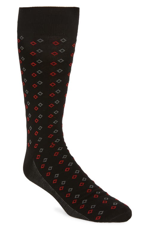 Diamond Pattern Dress Socks in Black -Red