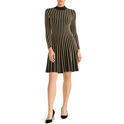 Rachel Roy Collection Vertical Stripe Long Sleeve Dress, Black