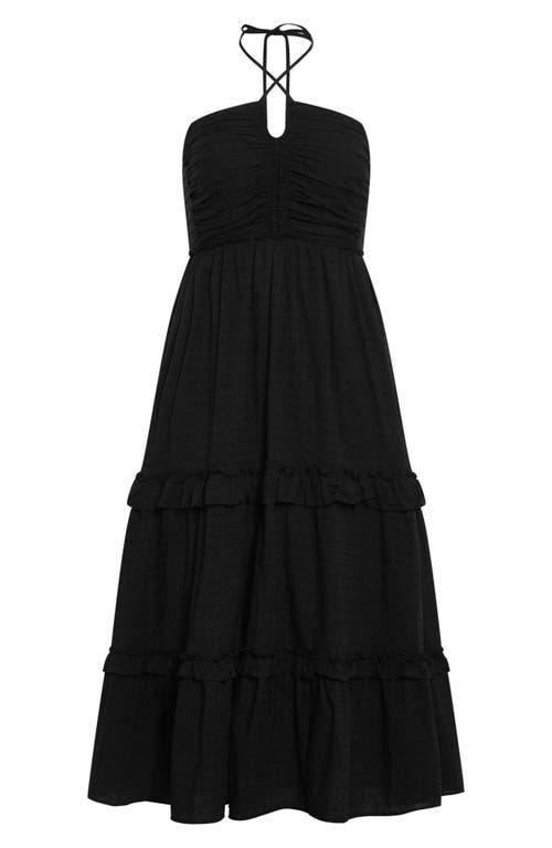 City Chic Ivy Clip Dot Tiered Halter Dress In Black