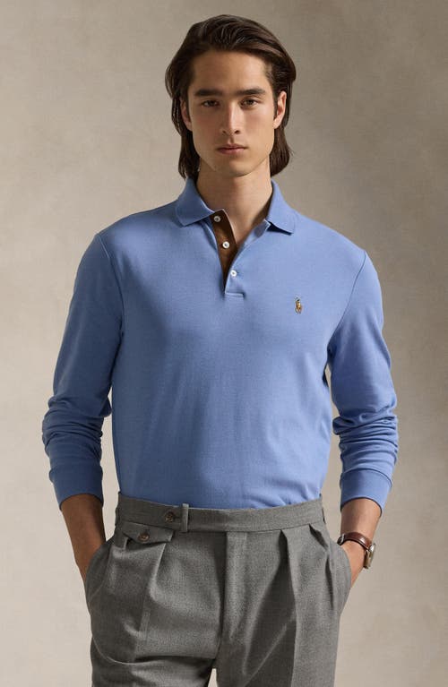 Shop Polo Ralph Lauren Long Sleeve Pima Cotton Polo Shirt In Campus Blue