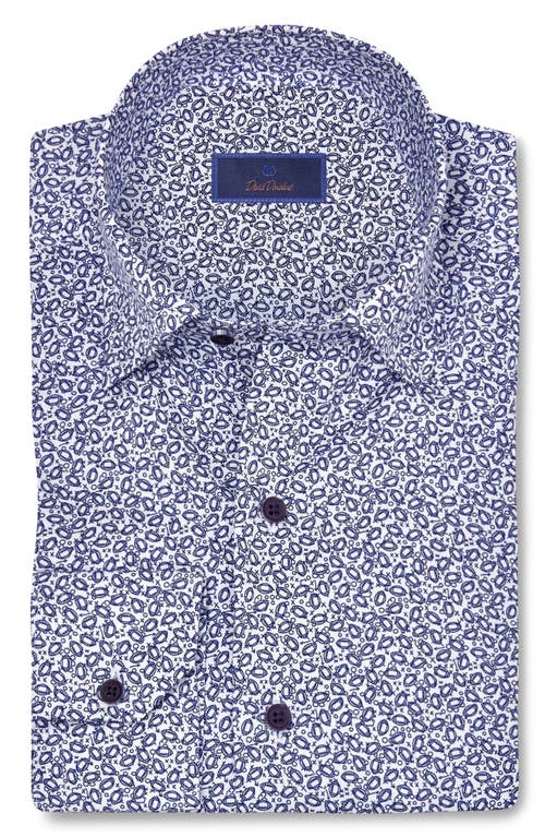David Donahue Football Print Cotton Twill Hidden Button-down Shirt In Blue/white