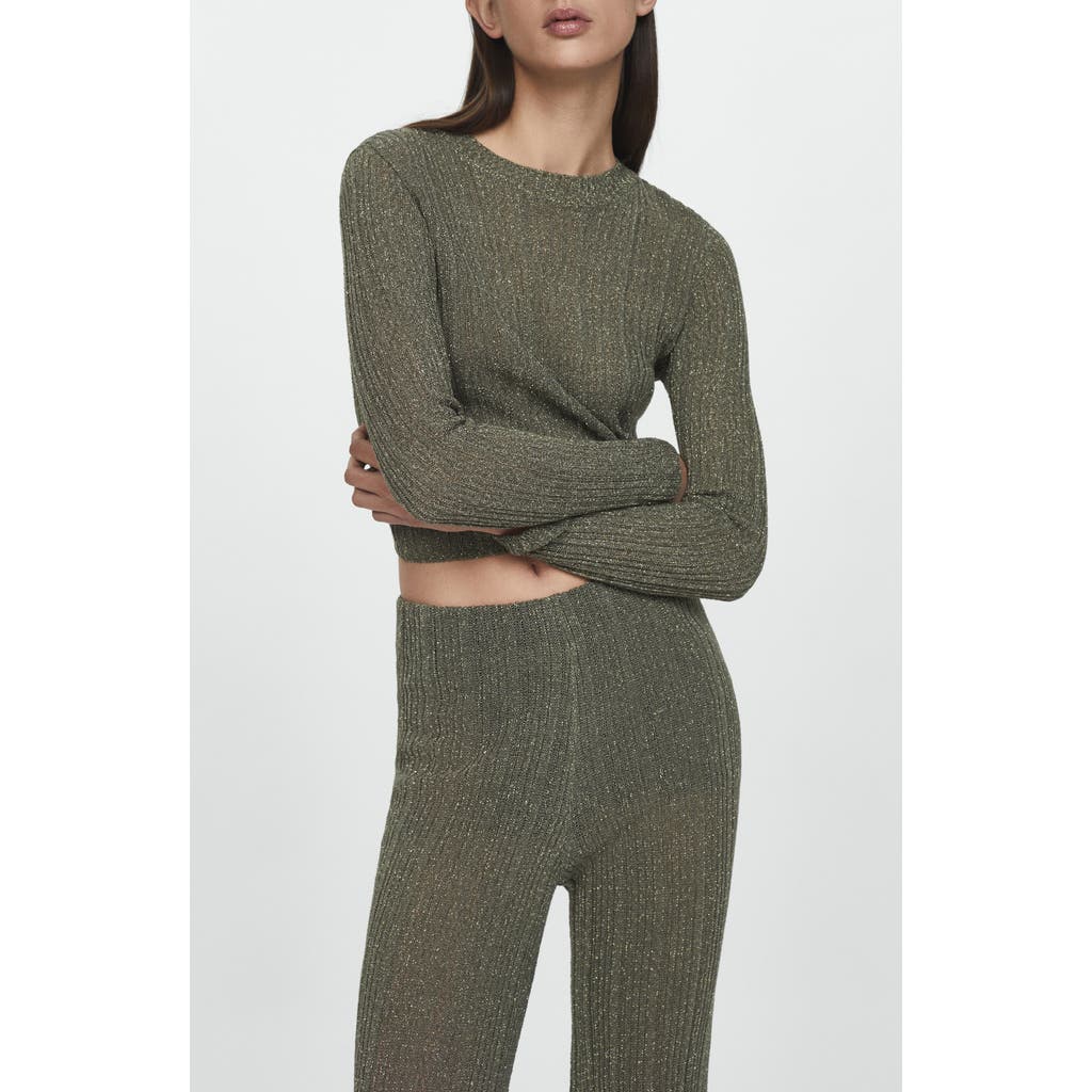 Mango Perkins Metallic Sweater In Khaki Green