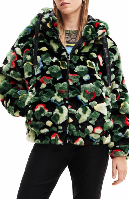 Desigual Calis Oversize Camo Faux Fur Jacket in Green at Nordstrom, Size X-Large