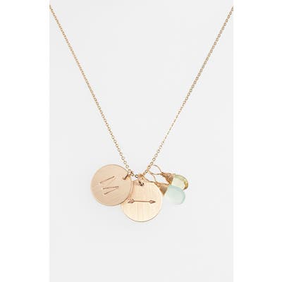 Nashelle Aqua Chalcedony, Lemon Quartz, Initial & Arrow 14K-Gold Fill Disc Necklace
