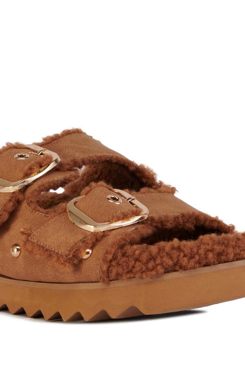 Shop Azalea Wang Tresor High Pile Fleece Trim Slide Sandal In Chestnut