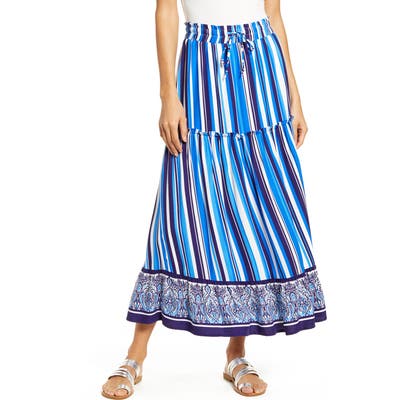 Petite Gibson X Hi Sugarplum! Portofino Tiered Midi Skirt, Blue