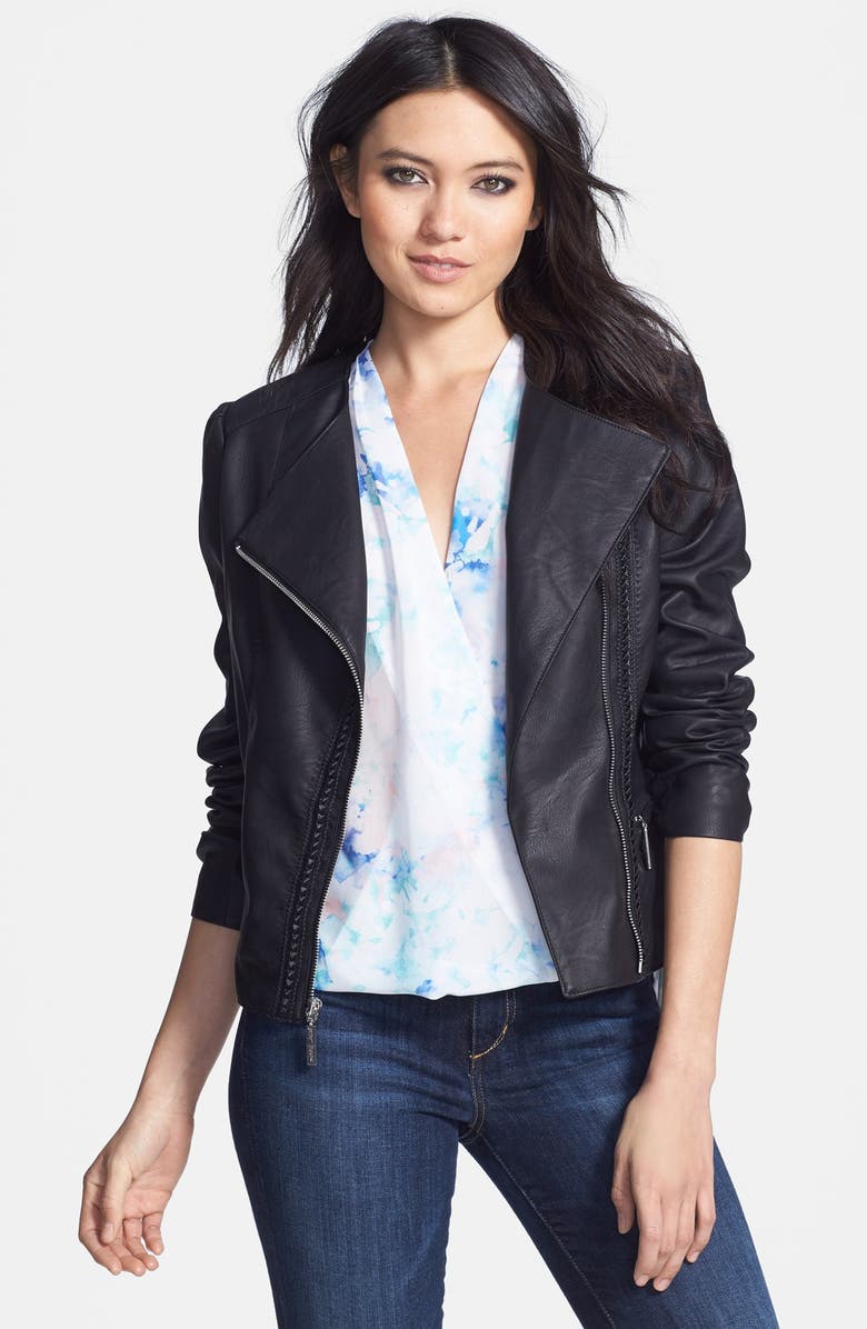 Betsey Johnson Lace-Up Back Faux Leather Moto Jacket (Online Only ...
