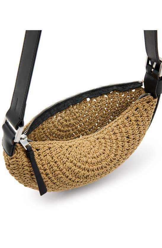 Allsaints Half Moon Crochet Crossbody Bag In Almond