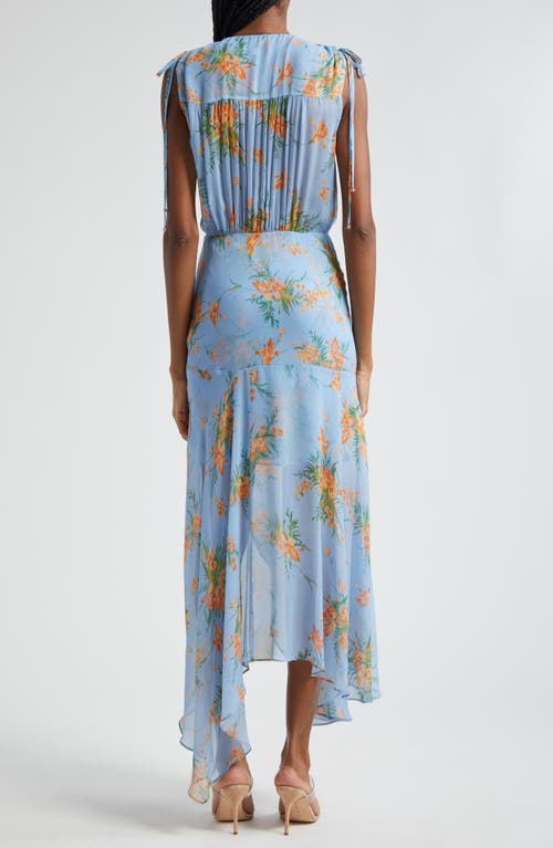 Shop Veronica Beard Dovima Floral Print Sleeveless Silk Dress In Blue Oasis Multi