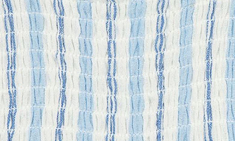 Shop Little Me Stripe Smocked Cotton Gauze Romper & Head Wrap Set In Blue