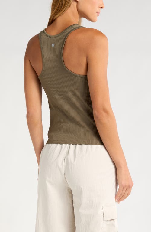 Shop Zella Pure Seamless Racerback Rib Tank In Olive Night