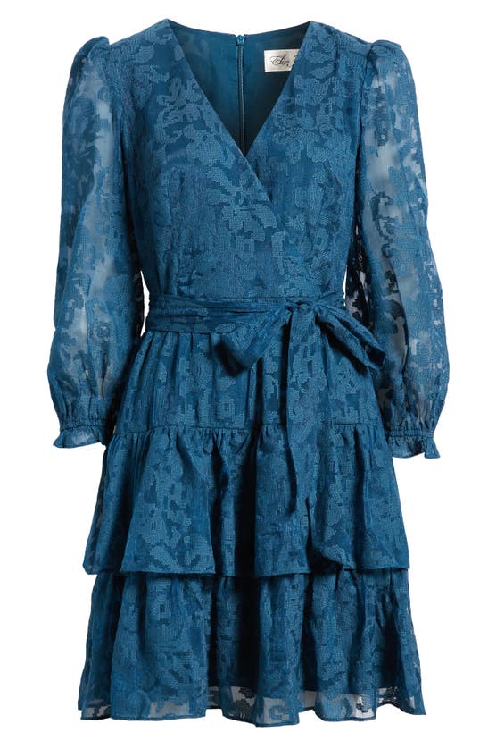 Eliza J Long Sleeve Tiered Faux Wrap Dress In Teal