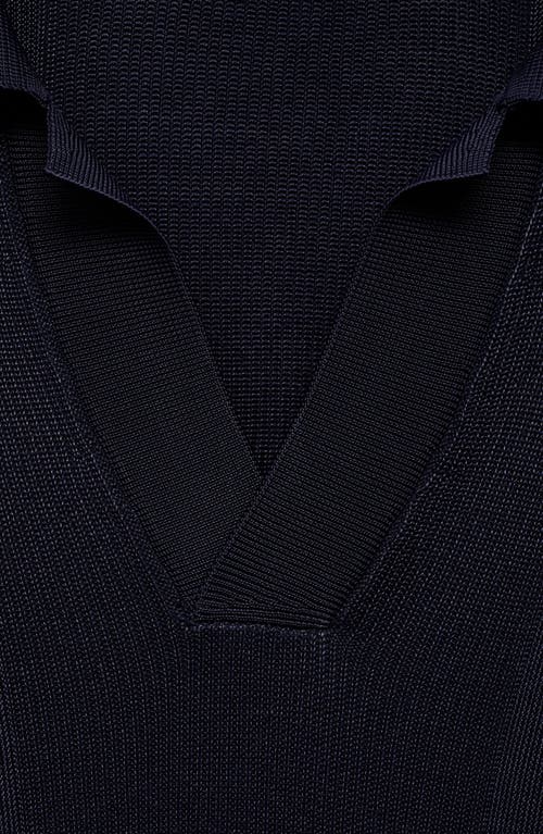 Shop Mango Stripe Rib Knit Polo In Dark Navy