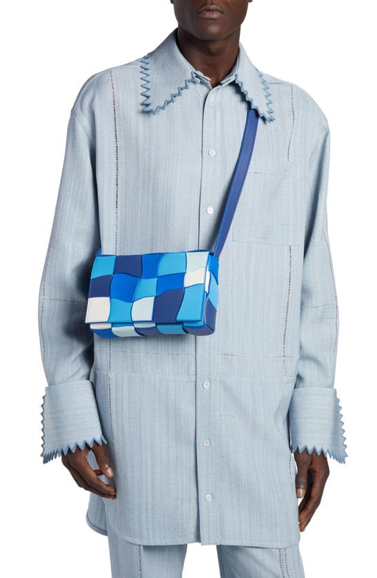 Shop Bottega Veneta Medium Cassette Wavy Intreccio Leather Crossbody Bag In Blue Multi