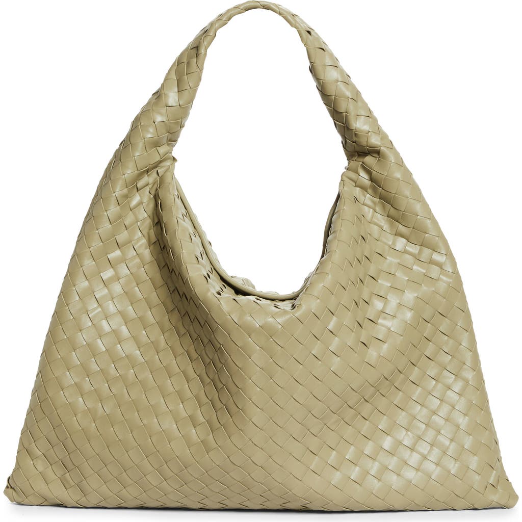 Shop Bottega Veneta Large Hop Intrecciato Leather Hobo Bag In 2929 Travertine-muse Bra