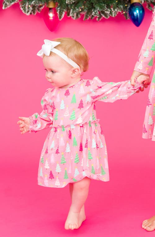 Shop Rufflebutts Holiday Tree Print Cotton Jersey Skirted Bodysuit & Headband Set In Pink