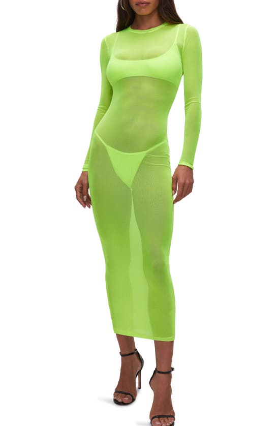 Shop Good American Mesh Swim Cover-up Maxi Dress In Electric Lime002