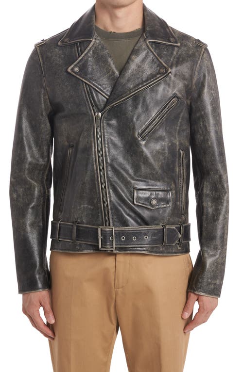 Distressed Leather Moto Jacket in Black