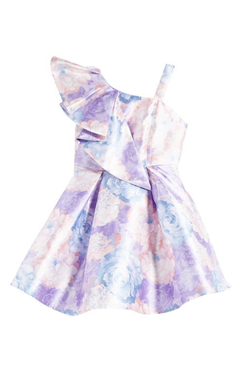 Love, Nickie Lew Kids' Ruffle One-shoulder Mikado Party Dress In Lilac/multi