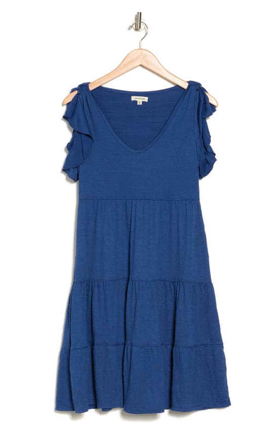 Max Studio Ruffle Cap Sleeve Tiered Jersey Babydoll Dress In Cobalt