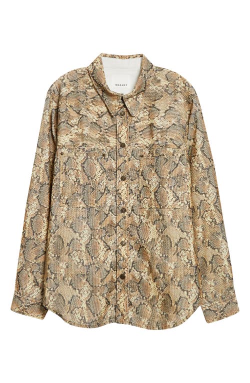 Shop Isabel Marant Victor Snakeskin Print Corduroy Shirt In Sand