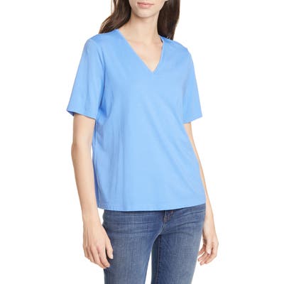 Petite Eileen Fisher V-Neck Organic Cotton Tee, Blue