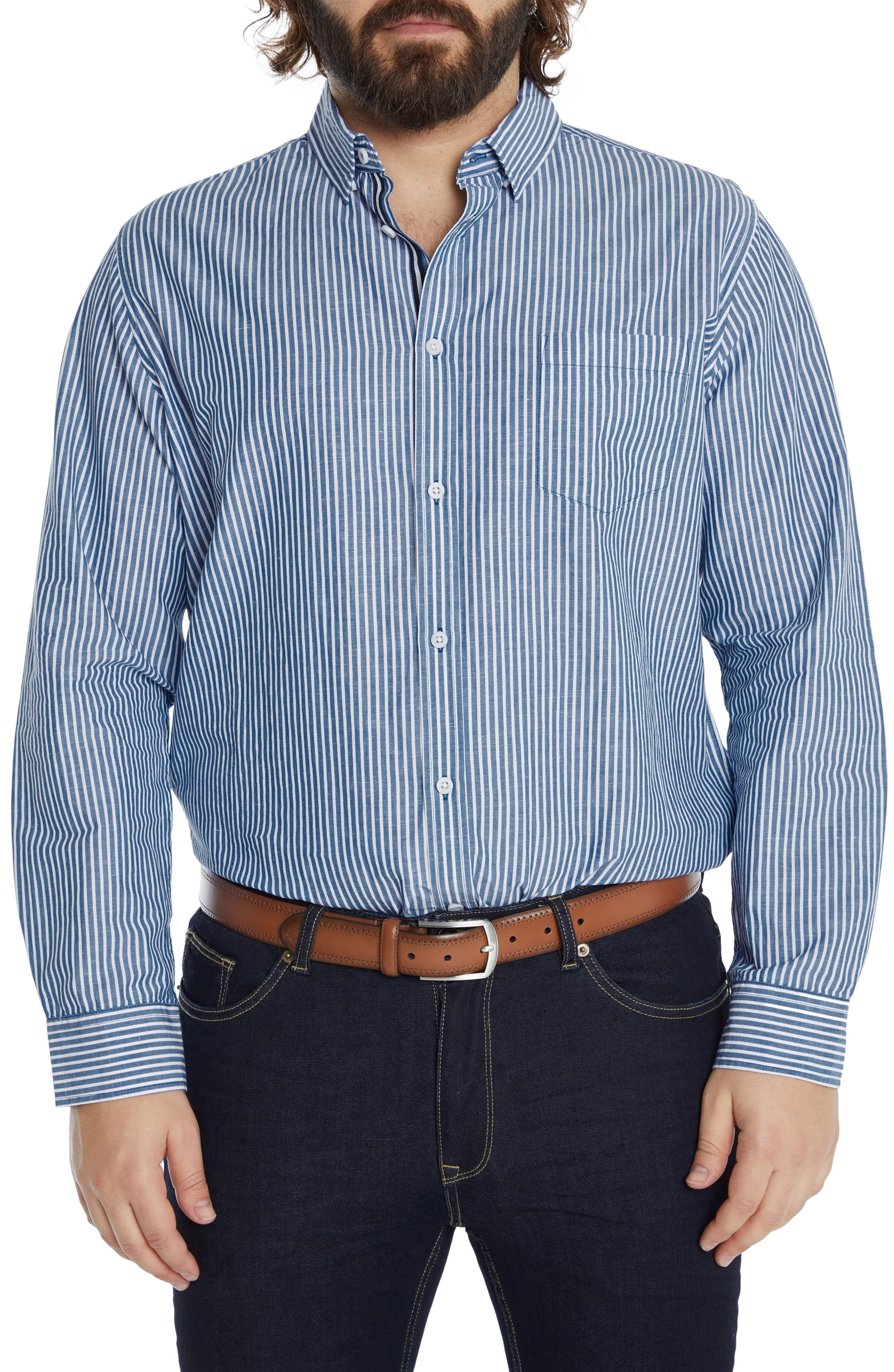 Johnny Bigg Mason Stripe Cotton & Linen Button-Up Shirt