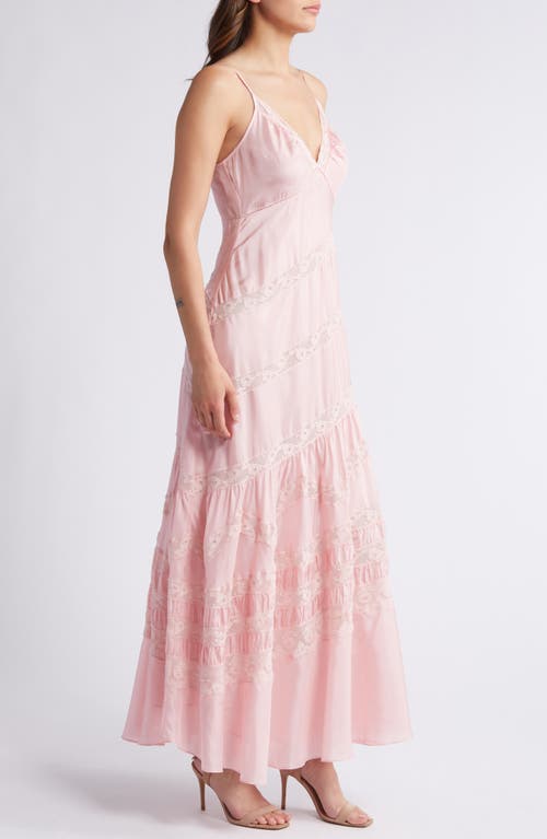 Shop Loveshackfancy Idalia Lace Trim Silk Dress In Positano Pink