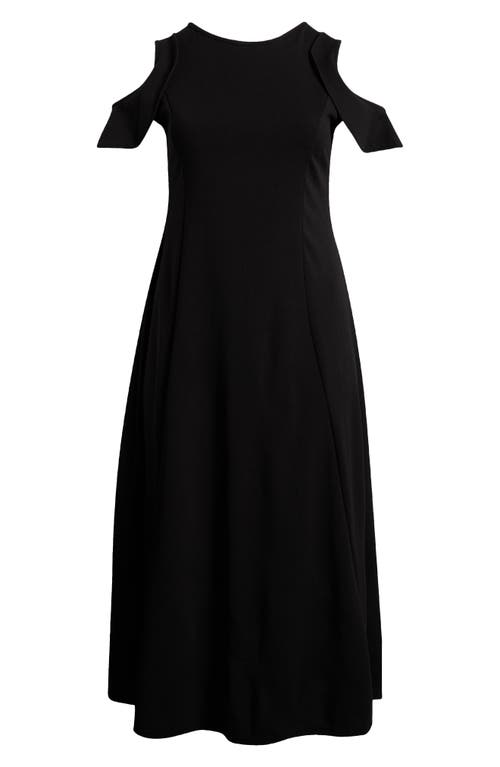 Shop 24seven Comfort Apparel Ruffle Cold Shoulder Maxi Dress In Black