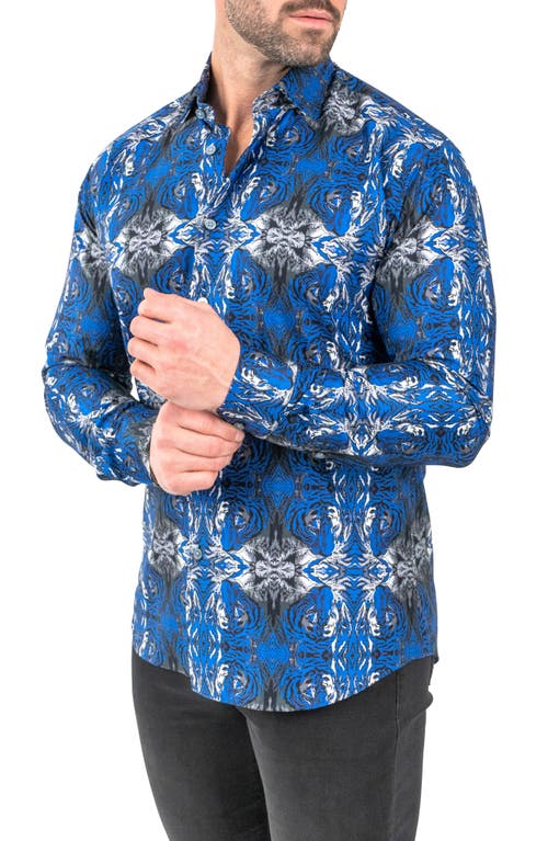 Maceoo Fibonacci Hiddentiger Blue Contemporary Fit Button-up Shirt In Blue