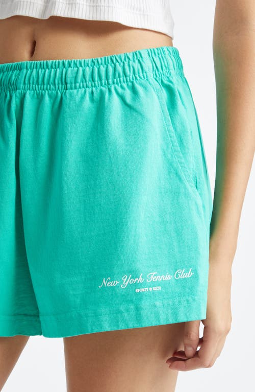 Shop Sporty And Rich Sporty & Rich New York Tennis Club Disco Cotton Shorts In Caribbean