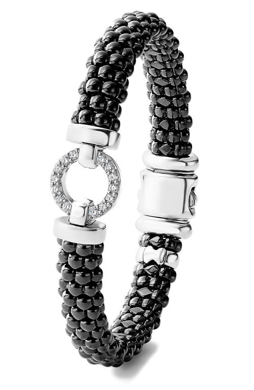 Lagos Black Caviar Ceramic Bracelet With Sterling Silver And Diamonds In Black/silver/gold