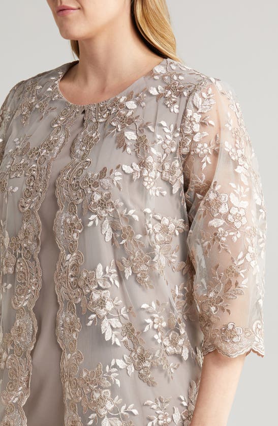 Shop Alex Evenings Embroidered Mock Jacket Cocktail Dress In Taupe