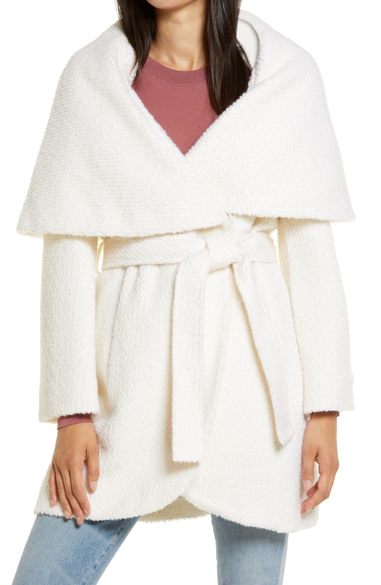 RACHEL PARCELL Bouclé Wool Blend Wrap Coat, Main, color, IVORY CLOUD