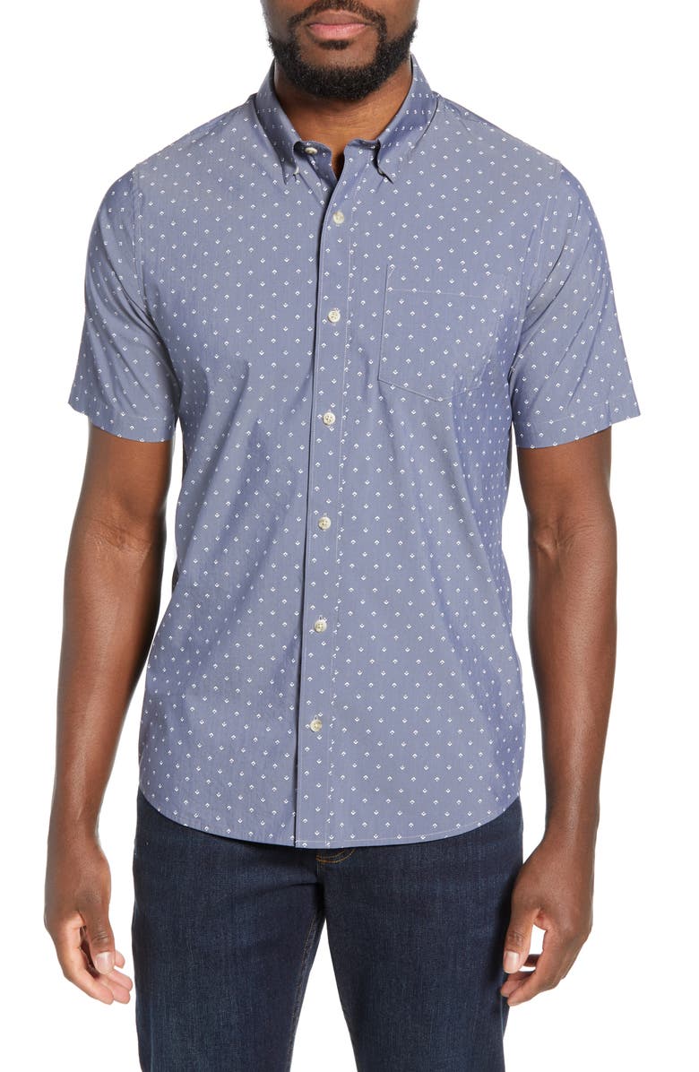 TRAVISMATHEW Tidbits Regular Fit Print Performance Sport Shirt, Main, color, HEATHER BLUE NIGHTS