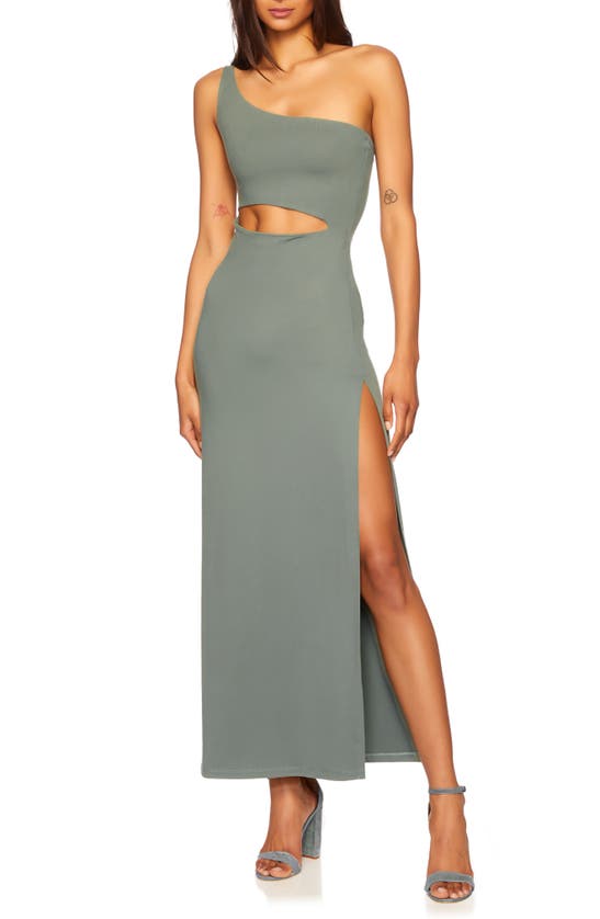 SUSANA MONACO ONE-SHOULDER CUTOUT HIGH SLIT MAXI DRESS