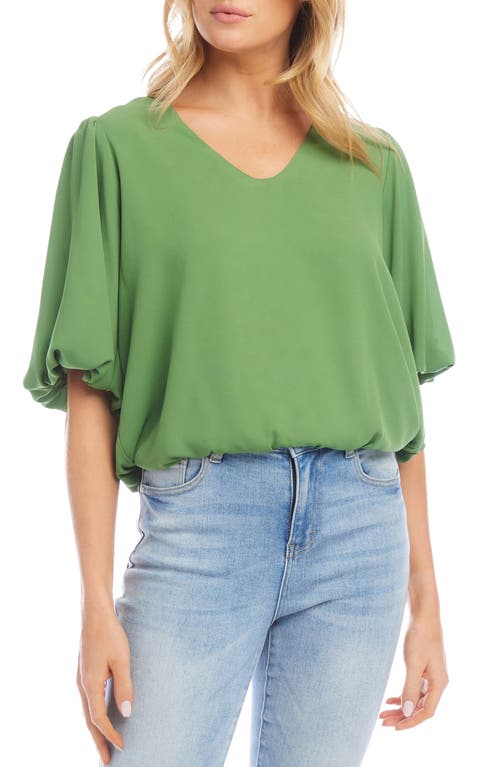 Puff Sleeve Crepe Top in Green