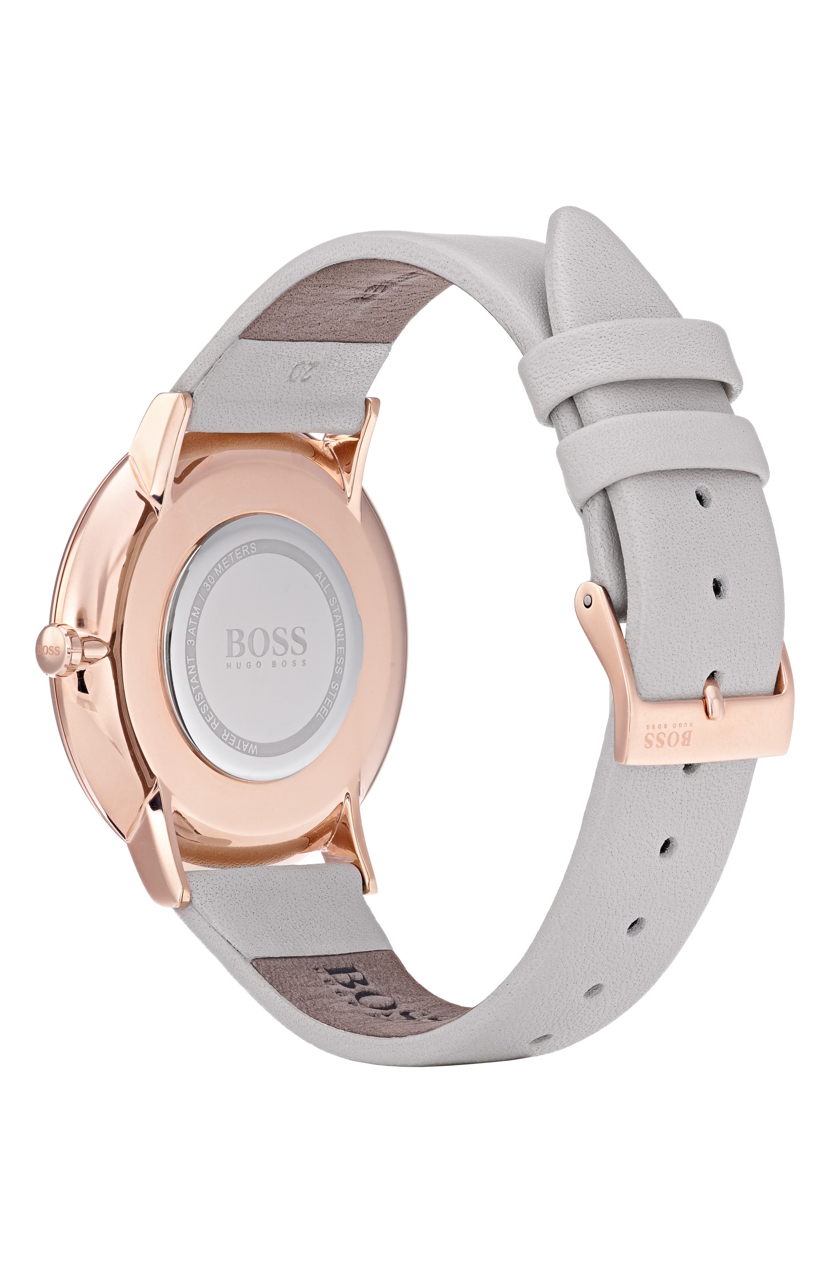 boss jillian rose gold plated stone set strap watch