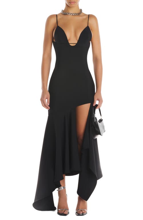 MUGLER Draped Panel Plunge Neck Body-Con Minidress Black at Nordstrom, Us