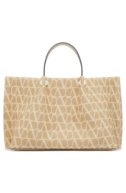 Shop Valentino Garavani Medium Vlogo Icon Woven Tote In Naturale/ivory