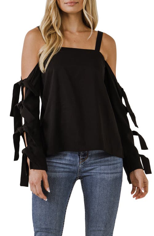 Shop Endless Rose Tie Sleeve Cold Shoulder Top In Black